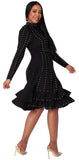 Black Knit Studded Dress with Ruffle Hem -5374