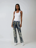 Embellished Wide Leg Denim Pants -82776