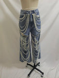Embellished Wide Leg Denim Pants -82776