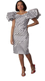 Dramatic Striped Midi Dress with Statement Sleeves - 9758