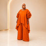 Statement Sleeve Wide Leg Pant Set – Orange & Royal Blue