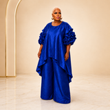 Statement Sleeve Wide Leg Pant Set – Orange & Royal Blue