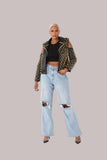 Studded Pleather Moto Jacket with Open Shoulders- 81936
