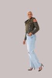Studded Pleather Moto Jacket with Open Shoulders- 81936