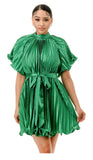Chic Satin Pleated Mini Dress - Versatile Wear