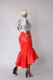Leather Ruffle Midi Skirt -81916