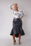 Leather Ruffle Midi Skirt -81916
