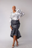 Leather Ruffle Midi Skirt -81916