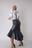 Leather Ruffle Midi Skirt -81916