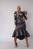 Leather Ruffle Midi Skirt -81916