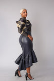 Leather Ruffle Midi Skirt -81916